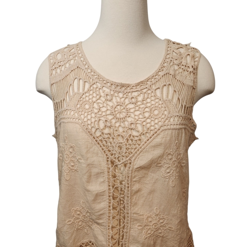 DEMOCRACY CROCHETED EMBROIDERED SLEEVELESS IVORY ROMANTIC TOP SZ S - Picture 3 of 12